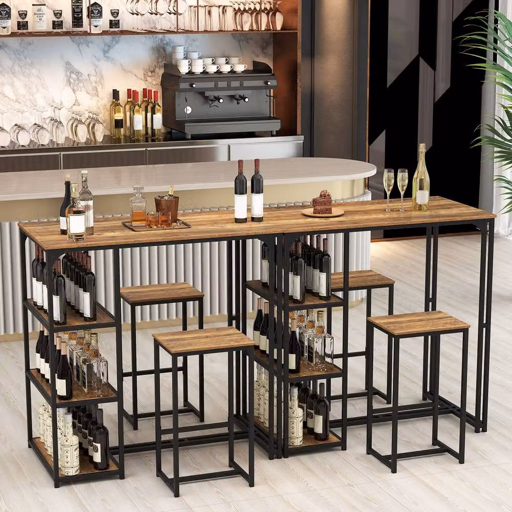 Costway 3-Piece Industrial Bar Table Set with 2 Stools in Brown – 5
