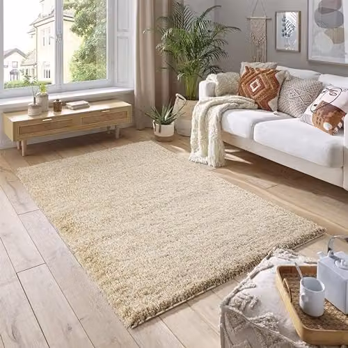 SmartLiving Shaggy Area Rug in Light Beige, Modern Soft Thick Pile, W: 200 cm, L: 290 cm, Pile Height: 5 cm