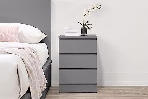 Birlea Oslo 3 Drawer Bedside Table Grey W/D/H: 40 x 40 x 60 cm