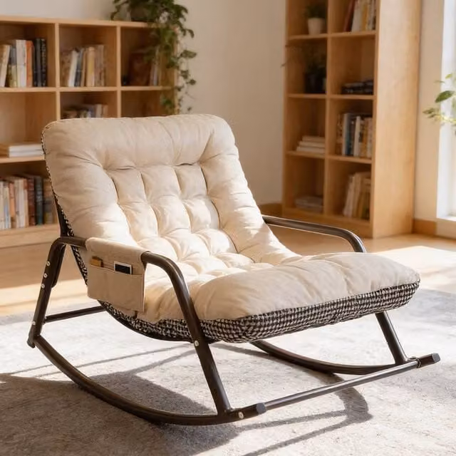 Ventryn Nordic 2-Seater Reversible Rocking Lounge Chair in Beige Fabric – 1