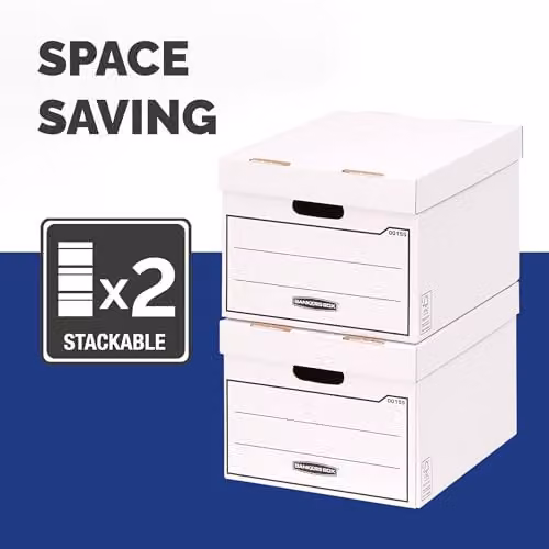 Bankers Box Pack of 10 White Heavy Duty Cardboard Storage Boxes with Lids and Handles, W: 32.5 cm, H: 28.5 cm, D: 39 cm – 2