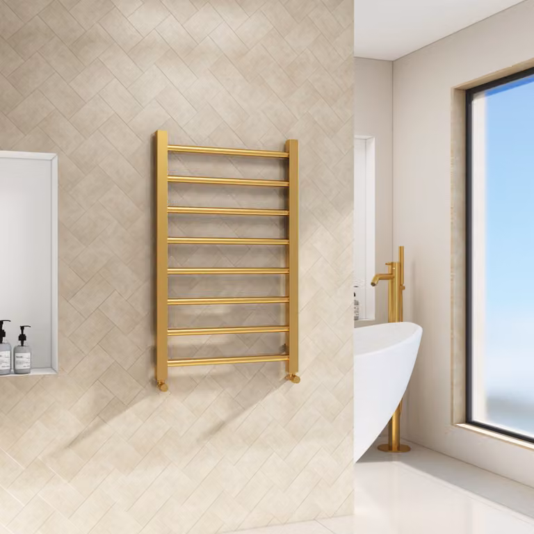Royal Bathrooms Majestic Heated Towel Rail Straight Ladder in Brushed Brass Gold Steel
