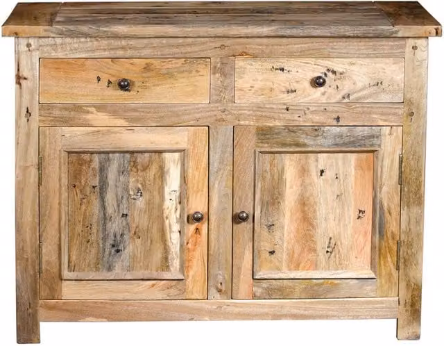 KDMK Granary Royale Modern Hand Crafted Small Sideboard with 2 Drawers in Brown Wood