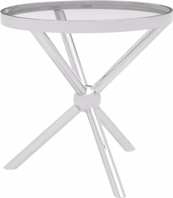 Orsina Modern Round Silver Side Table with Transparent Glass Top, W/D/H: 60 x 60 x 60 cm