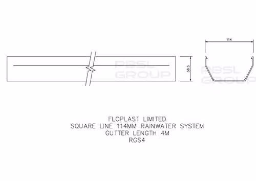 FloPlast 114mm Square Gutter, 4m, Black – 2