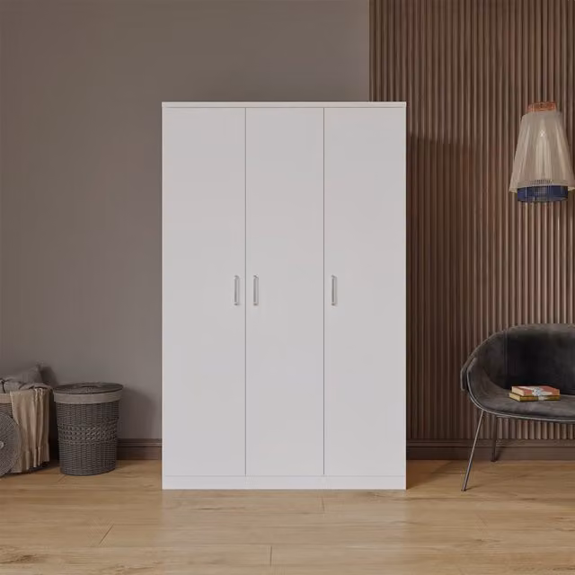 Seconique Dakota 3 Door Wardrobe in White with Internal Shelves and Hanging Rod