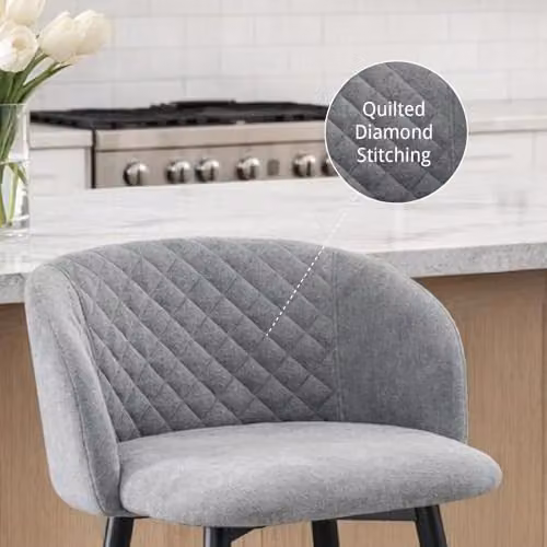 FWStyle Amara Set of 2 Grey Fabric Swivel Dining Chairs with Black Metal Legs – 2