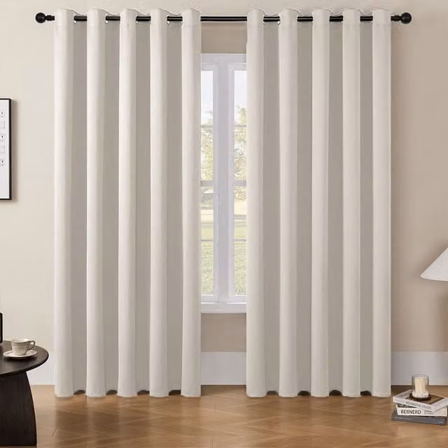 Livingandhome Pair of Beige Blackout Fabric Panel Curtains with Eyelets, H: 229 cm, W: 168 cm