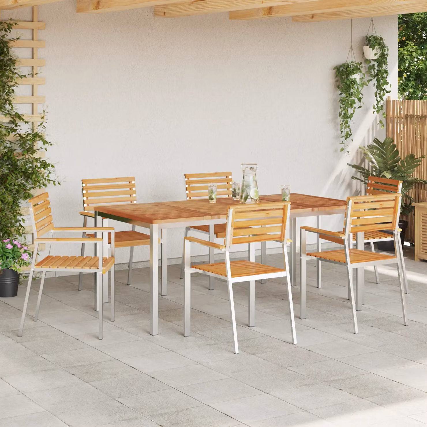 Berkfield Home Set of 6 Stacking Garden Chairs in Brown Solid Teak Wood, W/D/H: 54.5 x 54.5 x 89 cm – 3