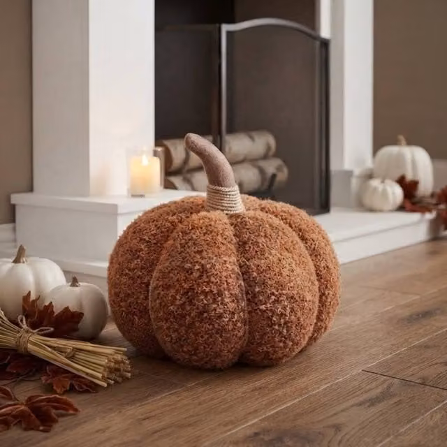 Garden Greatness XL Plush Textured Chestnut Pumpkin Decoration in Brown, W: 18.0 cm, D: 22.0 cm, H: 22.0 cm