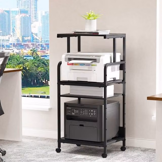 Huhote 4-Tier Printer Stand with Wheels and Adjustable Shelves in Black, W: 40.0 cm, D: 40.0 cm, H: 113.0 cm – 1