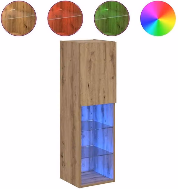 Berkfield Home Modern Artisan Oak TV Cabinet with LED Lights in Brown, W/D/H: 30.5 x 30.0 x 102.0 cm