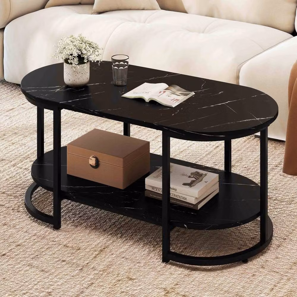 Kelvenix Modern Oval Marble Coffee Table in Black – 5
