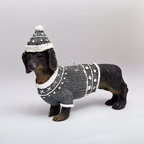Shatchi Dachshund Wiener Figurine Wax Decorative Candle in Black and Grey, H 20 cm x W 14 cm x D 14 cm – 1
