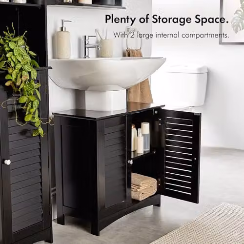 VonHaus Shrewsbury Freestanding Under Sink Bathroom Cabinet with Roll Shutter Doors and Internal Shelves, Black – 5