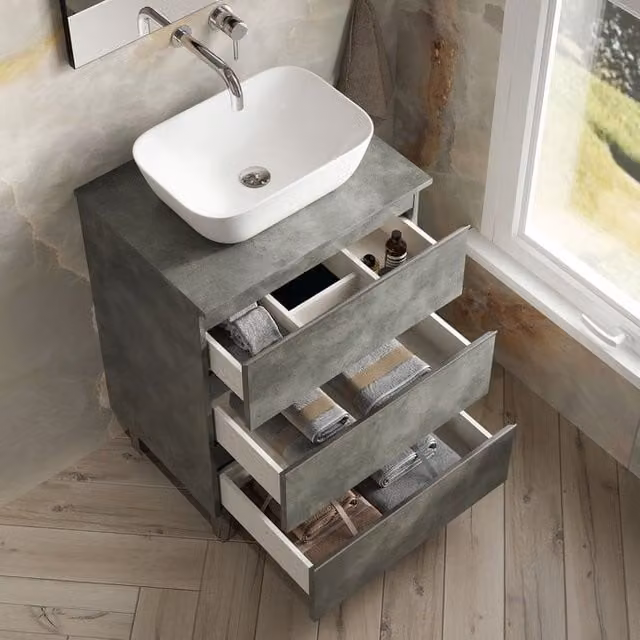 Banyetti Vatilla 600mm Floorstanding Vanity Unit with Matching Worktop in Cemento Grey, W/D/H: 60 x 45 x 84 cm