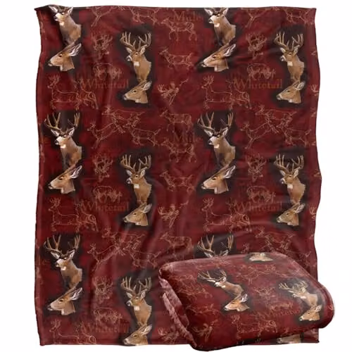JQ Licensing Mule Whitetail Deer Hunting Pattern Super Soft Fleece Throw Blanket, White, W/D/H: 152 x 127 cm – 1