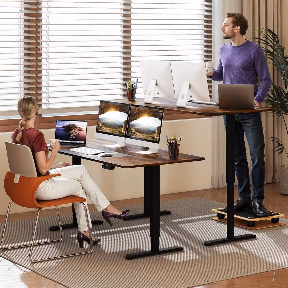 Costway Electric Height Adjustable Standing Desk in Brown, W: 140 cm, D: 70 cm – 7
