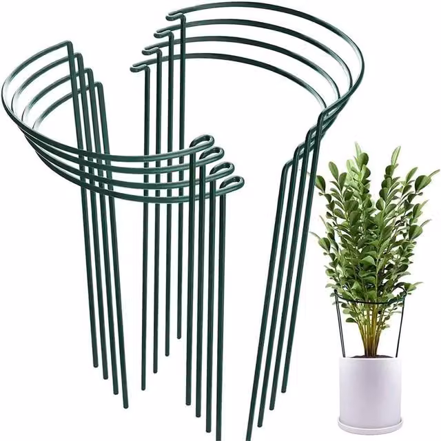 VOGREX 8-Piece Green Metal Half Round Plant Stakes and Flower Support Ring Frames, 40 cm – 1
