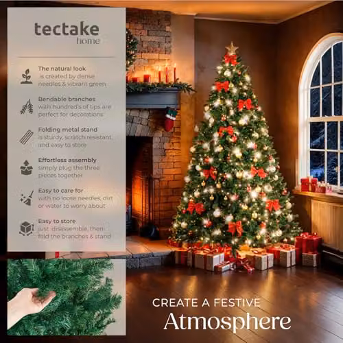 tectake Artificial Christmas Tree in Green with Dense Needles and Metal Stand, Height: 230 cm – 2