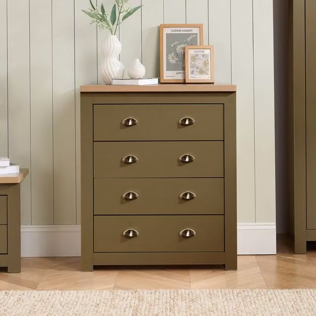 Birlea Highgate 4 Drawer Chest of Drawers in Olive Green and Oak – 1