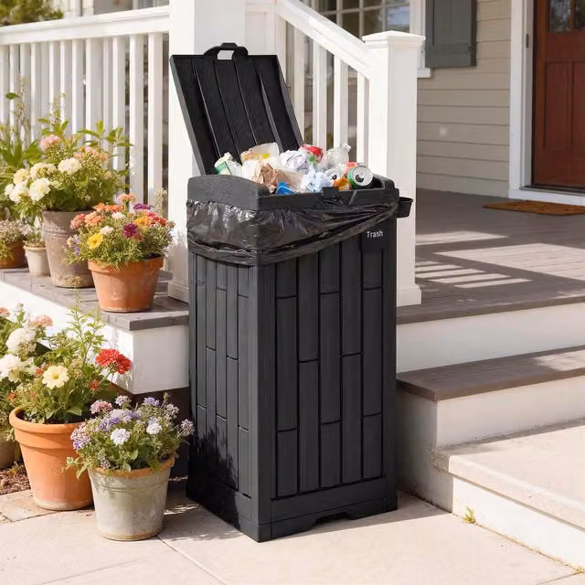 Outsunny Outdoor Waste Bin with Dual Lid and Ashtray Drip Trays, Black