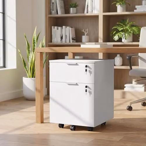 HOMCOM 2 Drawer Mobile Filing Cabinet with Lock and Castors in White – 5