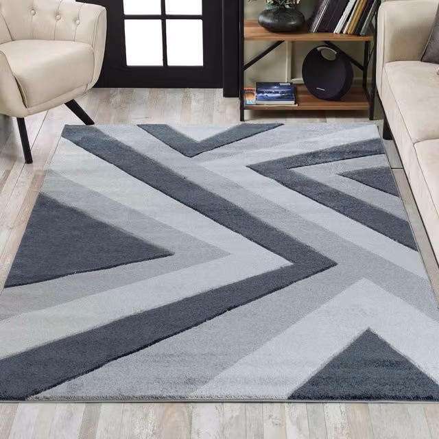Desire Rugs Valencia Modern Geometric Zig Zag Carved Area Rug in Black and Grey, W: 160 cm, L: 230 cm