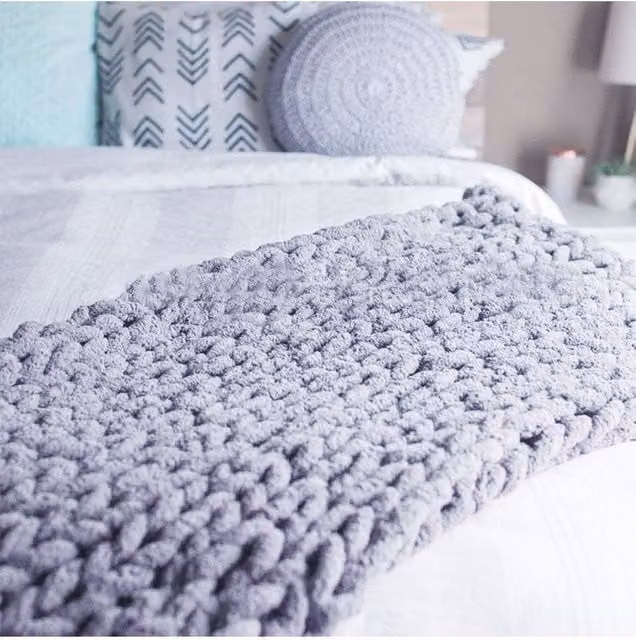 Living and Home Fluffy Chunky Knit Throw Blanket in Grey, W/D: 80 x 100 cm – 1