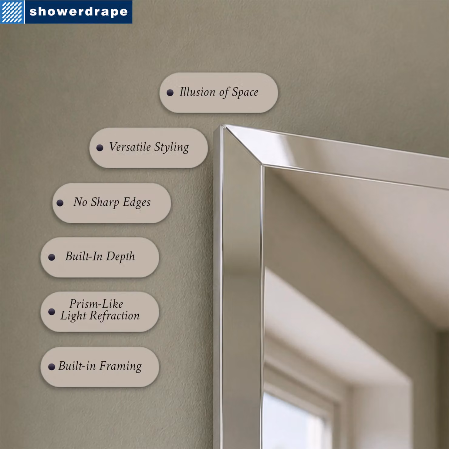 Showerdrape Fairmont Rectangular Frameless Wall Mirror in Silver, W: 70 cm, H: 50 cm – 2