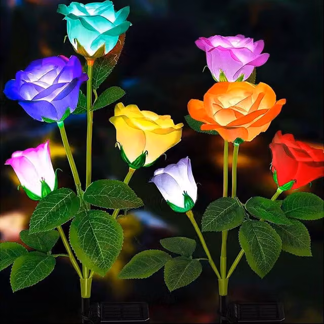 Leaper Solar-Powered 4-Head Rose Decorative Landscape Light in Yellow – 1