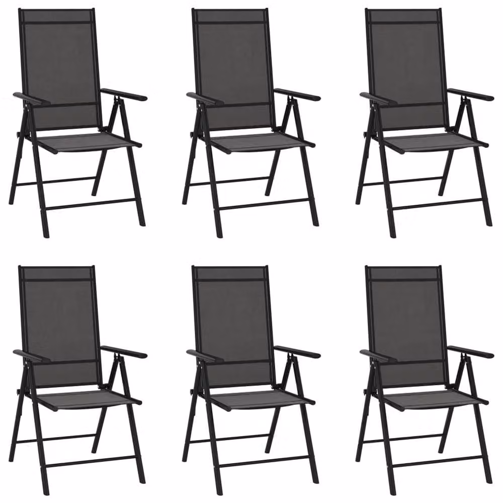 Berkfield Home Set of 6 Black Textilene Folding Garden Chairs with Aluminium Frames – 2
