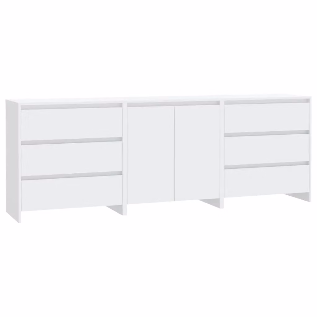 Berkfield Home 3 Piece Modern White Engineered Wood Sideboard Set – 2