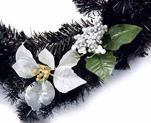 Best Artificial Black and Silver Decorated Christmas Garland with Foliage and Baubles (12ft) – 2