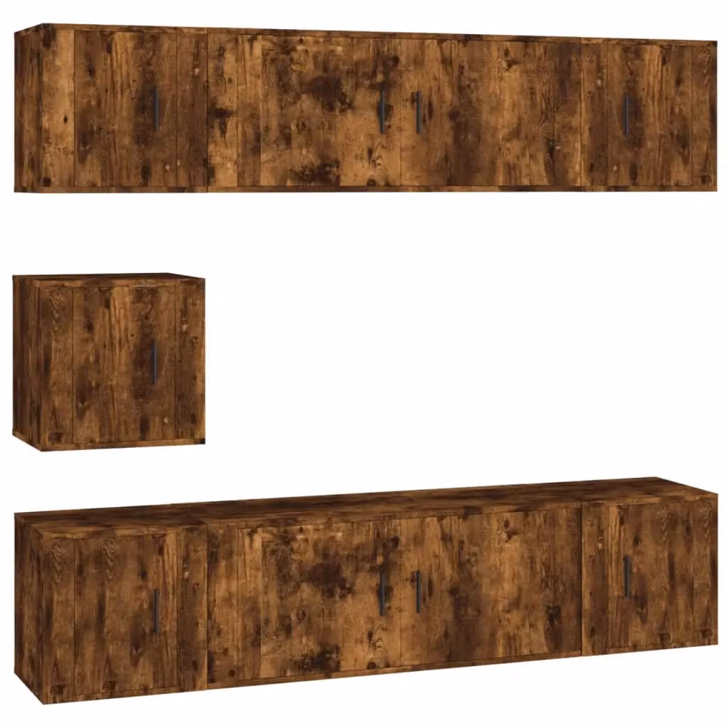Berkfield Home 7 Piece Classic TV Cabinet Set in Smoked Oak Brown Engineered Wood – 2
