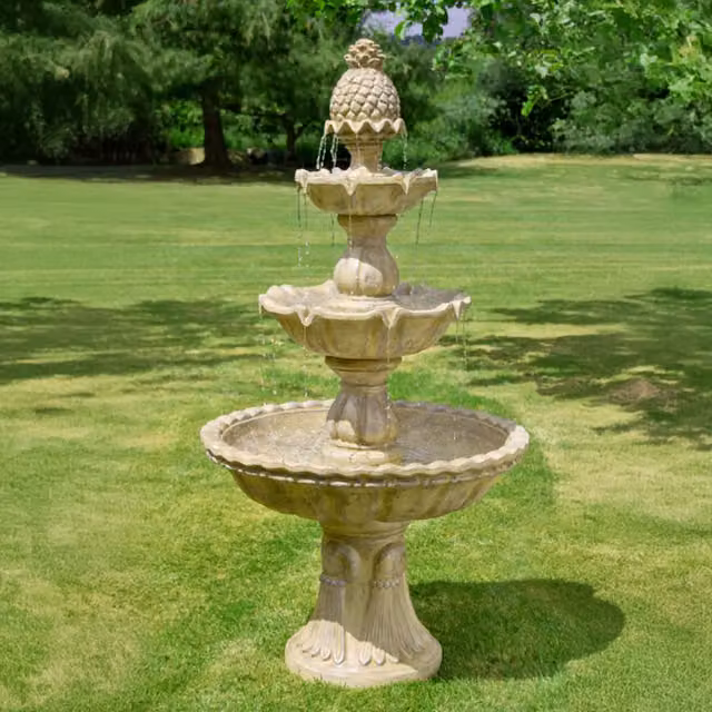 Primrose Regal 3 Tier Antique Stone Effect Cascade Water Feature in Brown and Beige