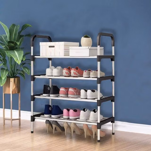 SPETLEK 4 Tier Narrow Metal Shoe Storage Rack in Black