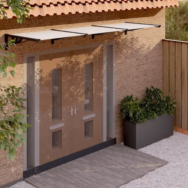 Berkfield Home Polycarbonate and Aluminium Door Canopy in Black and Transparent, W: 297.5 cm, D: 90 cm – 1