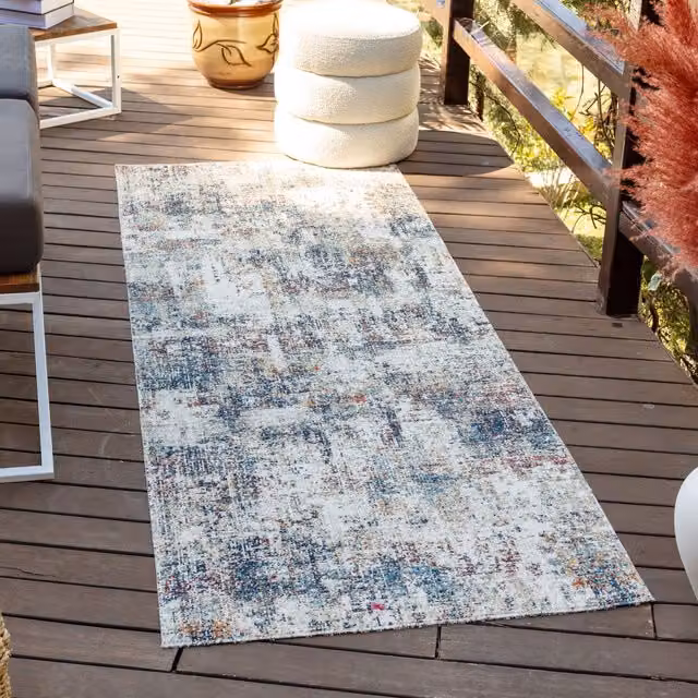 Livabliss Huntington Beach Modern Abstract In- & Outdoor Rug, Multicolour (Beige, Blue, Red), W: 120 cm, L: 170 cm – 1
