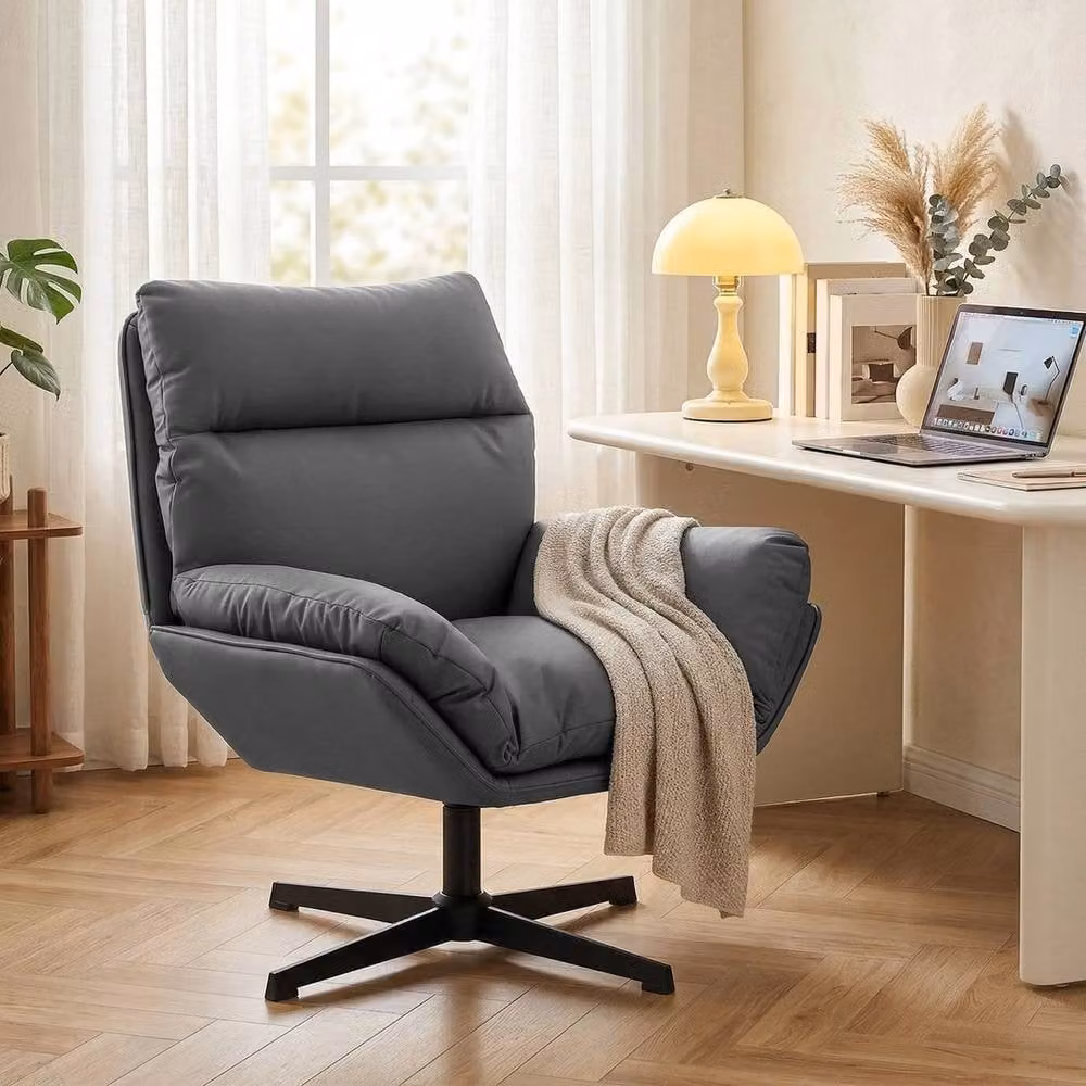 NESTLUNE Modern Shell Accent Chair with 360 Degree Swivel and Armrests in Dark Grey and Black – 5