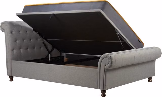 Birlea Castello King Size Side Ottoman Bed in Grey Velvet Fabric with Chesterfield Upholstered Frame and Lift Up Base, W/D/H: 180 x 200 cm
