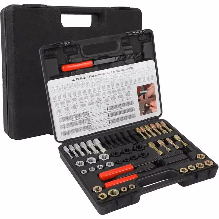 FLAVORA 49-Piece Steel Thread Chaser Set and Rethreading Master Kit in Black