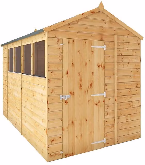 Mercia 10 x 6 Feet Shiplap Apex Gable Shed in Brown Natural Wood, W: 190.5 cm, D: 296.6 cm, H: 222.2 cm – 1