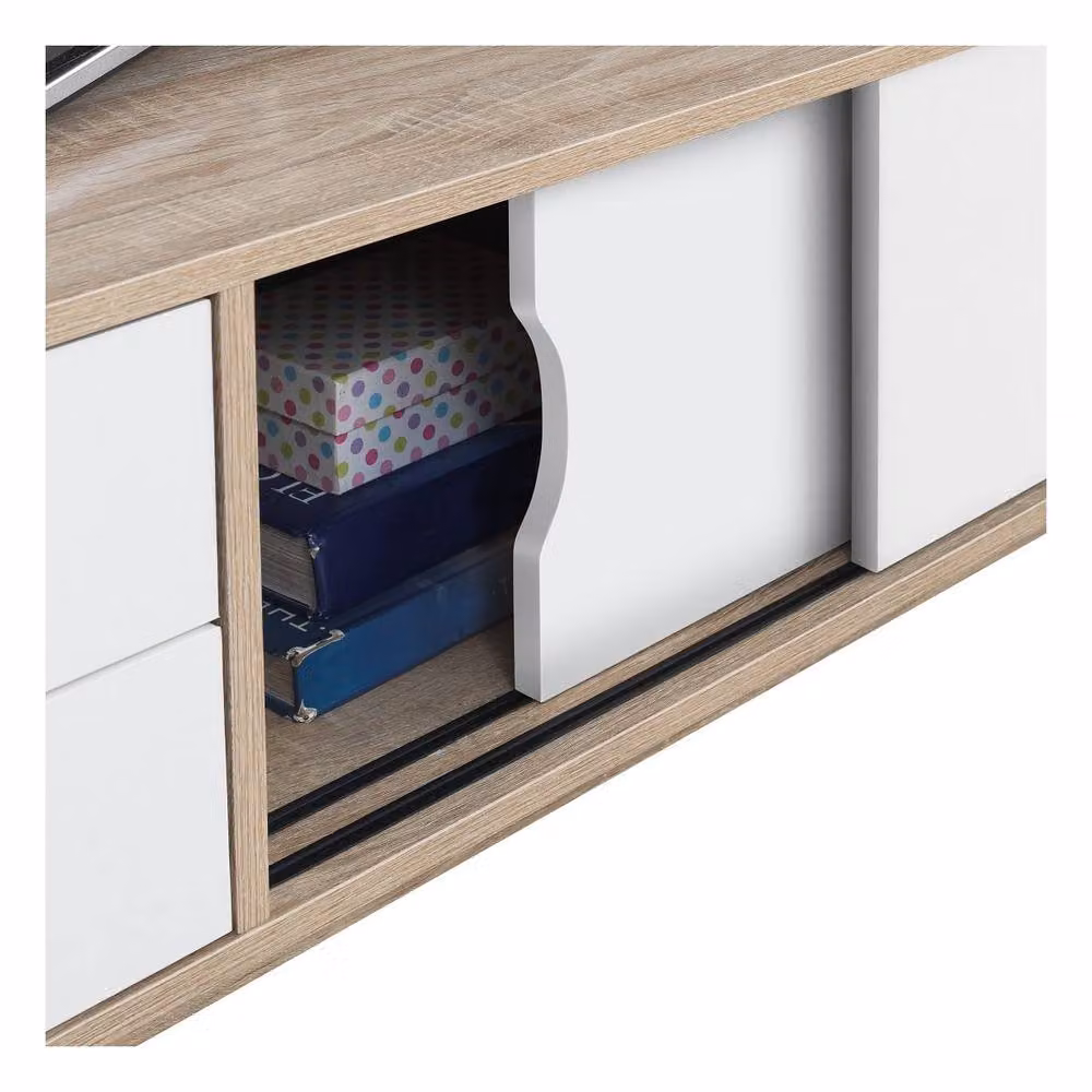 Timber Art Design Alford Scandinavian TV Unit Stand with 2 Drawers in Light Oak, W: 120 cm, D: 45 cm, H: 45 cm – 5
