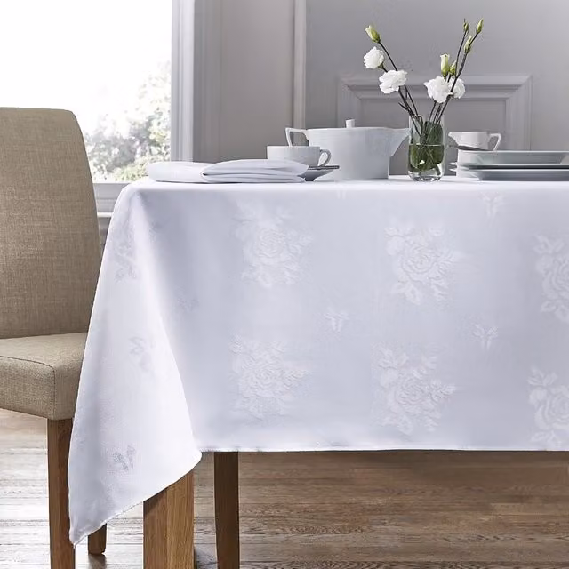 Terrys White Floral Damask Tablecloth