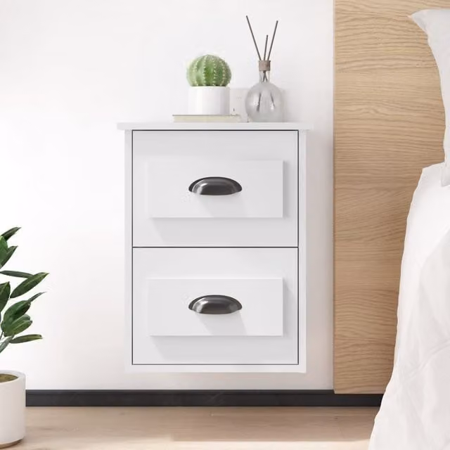 Berkfield Home Wall-mounted Bedside Cabinet in White, W/D/H: 41.5 x 36 x 53 cm