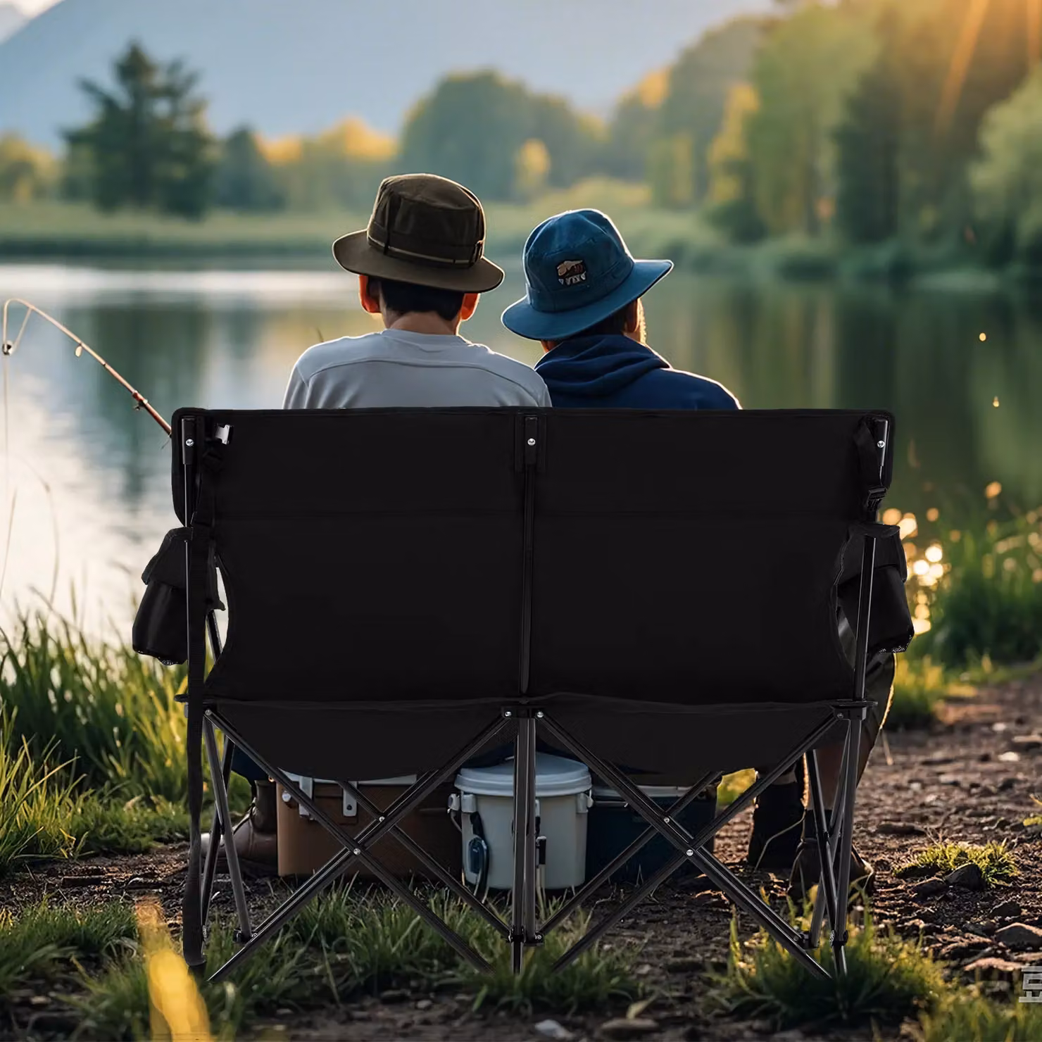 Gymax Oversized Double Camping Chair for 2 Adults in Black with Armrests and Cup Holders – 8