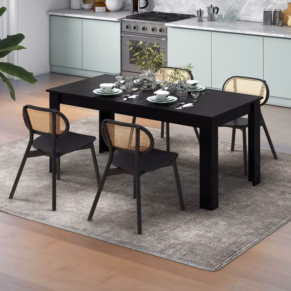 Costway Modern Rectangular Extendable Dining Table in Black, Seats 8 Adults – 4