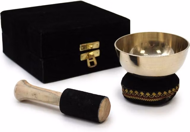 KDMK Gold Brass Singing Bowl Set with Wooden Mallet, Diameter: 9 cm