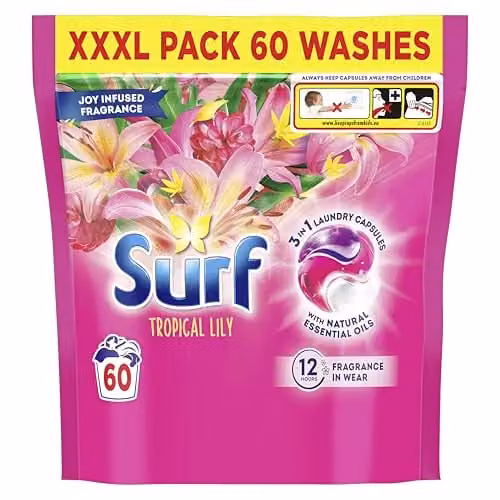 Surf 3 in 1 Tropical Lily Laundry Detergent Capsules with Natural Essential Oils, 60 Washes